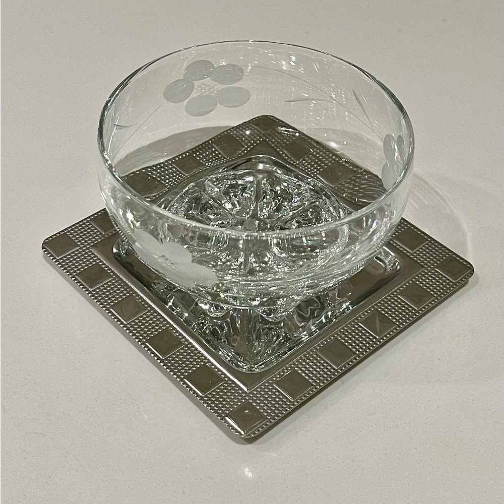 Set of  10 Vintage Glass Serving Bowls with Silver Trays